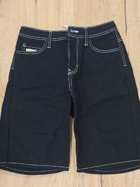 Empyre Black Shorts with Yellow & Blue Embroidered Logo